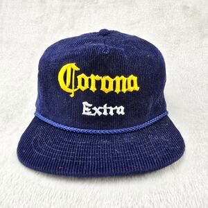 Vintage Corona Extra Corduroy Rope Strapback Hat Blue 80s 90s Beer Grunge